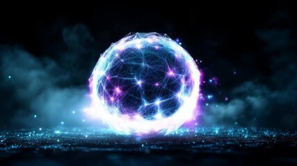 Glowing digital globe with magical blue light and smoke - Powered by Adobe
