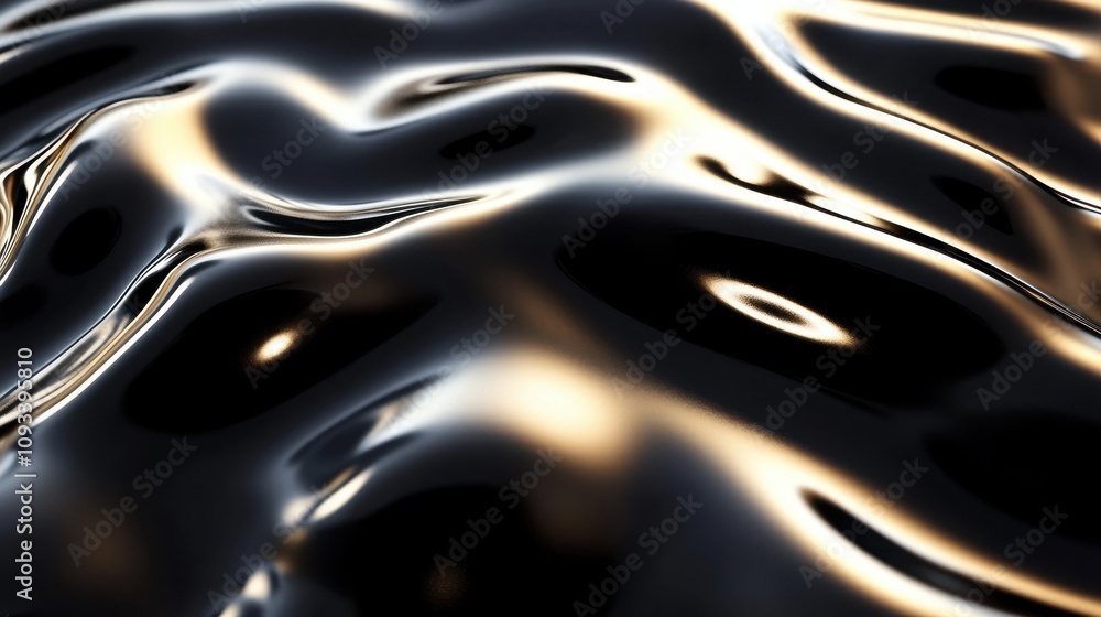 Poster abstract close-up of a glossy black surface with reflective waves and highlights creating a dramatic