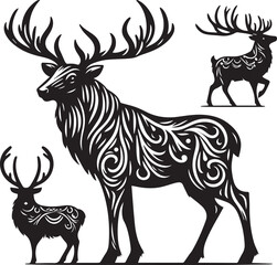 Reindeer vector black silhouette isolated on white background