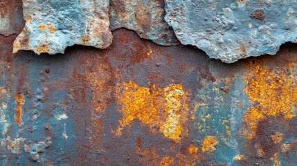 Rustic dark metal and stone background featuring a weathered grunge texture with rust and blue patina, ideal for banners and panoramic designs.