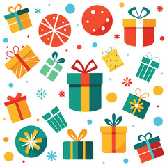 Seamless vector pattern design with colorful gift boxes, ribbons, and bows for happy Christmas holiday celebrations