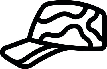 Simple line drawing of a military patrol cap, showing camouflage pattern, representing army and combat