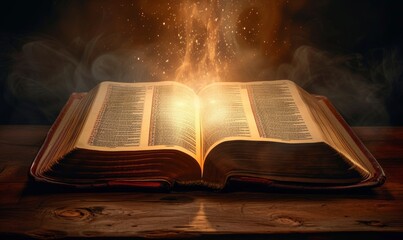 Shining Holy Bible - Ancient Book banner, illuminated message, Generative AI