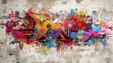 Vibrant graffiti art with a colorful explosion of paint and abstract shapes, showcasing urban creativity.