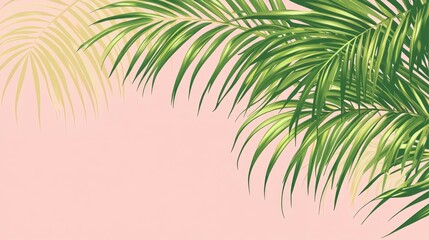 Obraz premium Vibrant green palm leaves contrasted with a soft pink background, creating a fresh and modern aesthetic ideal for design projects.