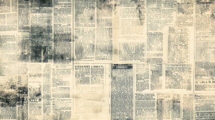 A vintage newspaper collage featuring various articles, showcasing faded text and a historical aesthetic.
