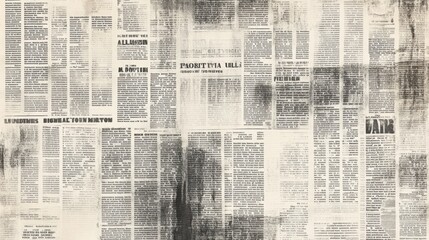 A textured backdrop of old newspaper clippings, showcasing faded text and a vintage aesthetic.