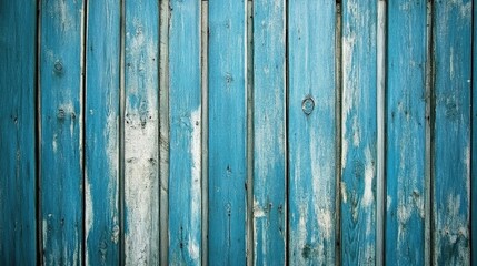 Weathered blue wooden planks creating a vintage backdrop with a rustic charm, showcasing unique grain patterns and peeling paint.