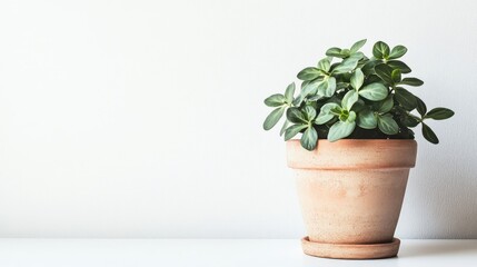 Obraz premium Peperomia plant in a terracotta pot with lush green leaves displayed against a bright white background. Ideal for home decor and plant enthusiasts.