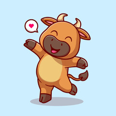 Cute Bull Happy Dancing Cartoon Vector Icon Illustration. 
Animal Nature Icon Concept Isolated Premium Vector. Flat 
Cartoon Style