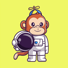 Cute Monkey Wearing Astronaut Costume Cartoon Vector 
Icon Illustration. Animal Science Icon Concept Isolated 
Premium Vector. Flat Cartoon Style 