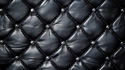 Obraz premium Elegant black leather upholstery with tufted design and decorative buttons, adding a luxurious touch to any space.