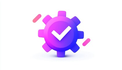 Obraz premium Illustrate an icon with a gear and a checkmark, representing system quality control.