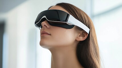 Fototapeta premium Advanced Wearable Neural Interface Enhancing Human Intelligence with Innovative AI Technology in a Modern Setting