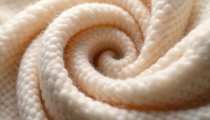 Textured beige soft wool fabric roll close up for textile and fashion applications