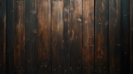 Fototapeta premium Panoramic dark brown rustic wooden planks with a weathered appearance and natural grain texture ideal for backgrounds and design projects