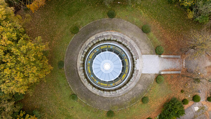 Drone aerial view of Ernst Moritz Arndt Tower in Rügen