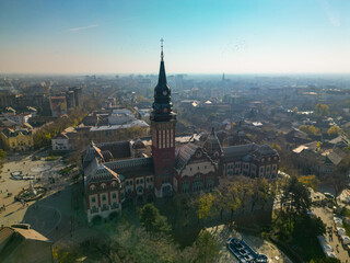 Subotica Town Hall Tower - Aerial Drone Shot, Subotica, Serbia, European City