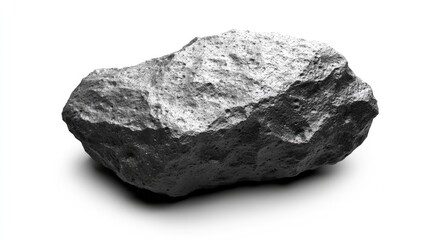 Realistic depiction of an asteroid featuring a rugged, textured surface, isolated on a stark white background for striking contrast.