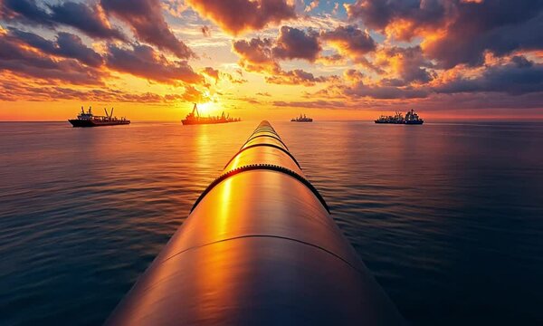 Specialized pipelaying vessel orchestrates complex subsea pipeline installation while support ships coordinate precise maritime operations, ensuring seamless offshore infrastructure across ocean depth