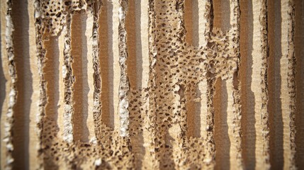 Close-up of textured cardboard revealing its layered structure and natural patterns, showcasing its brown hues.