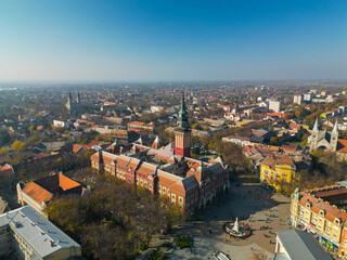 Subotica Town Hall Tower - Aerial Drone Shot, Subotica, Serbia, European City