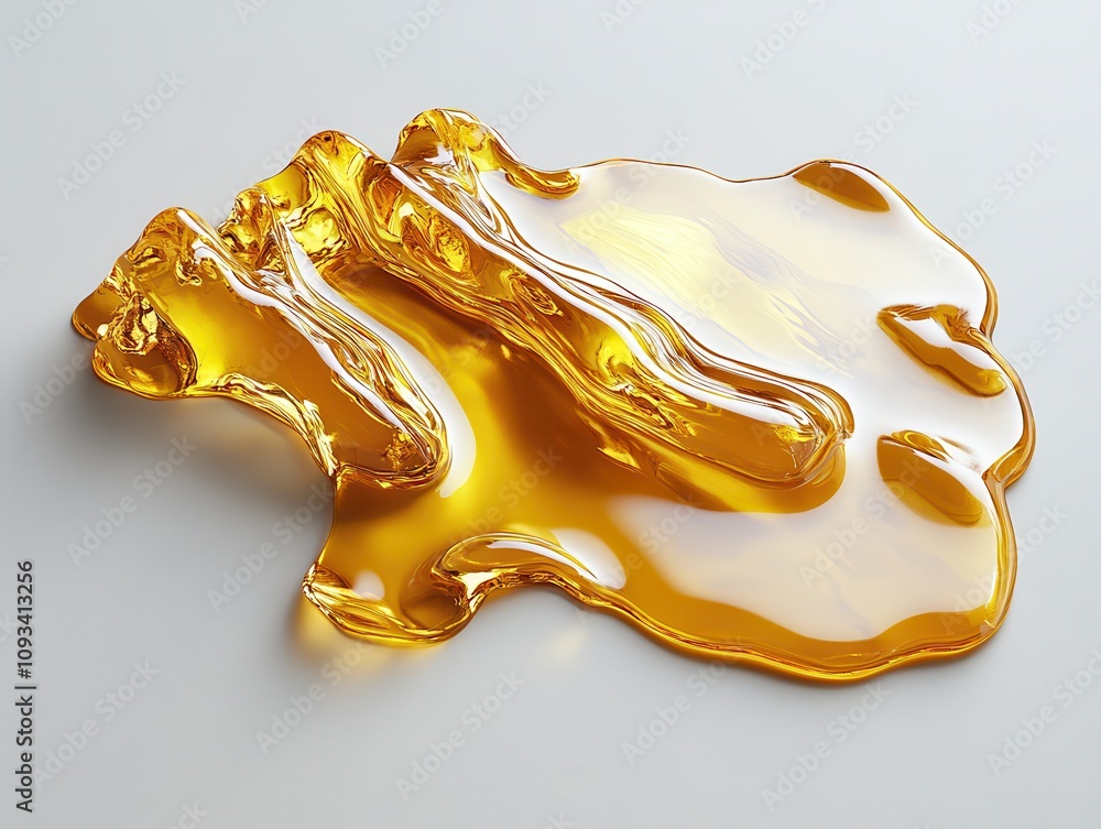 Poster glossy golden liquid puddle on smooth surface, captivating abstract composition of viscous honey or 