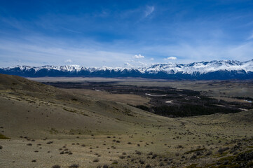 Severo-Chuisky ridge in Gorny Altai. Kosh-Agach district of the Altai Republic, Kuraiskaya steppe.
