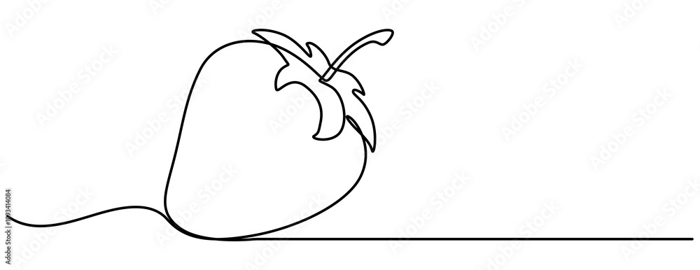 Poster single continuous line drawing of organic strawberry for fruit icon fresh berries fruitage concept, 