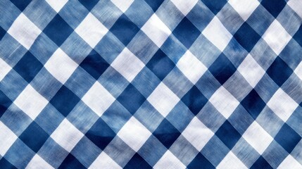 Blue and White Gingham Checkered Fabric Texture - Classic blue and white gingham, checkered pattern, textile background, fabric texture, design element.