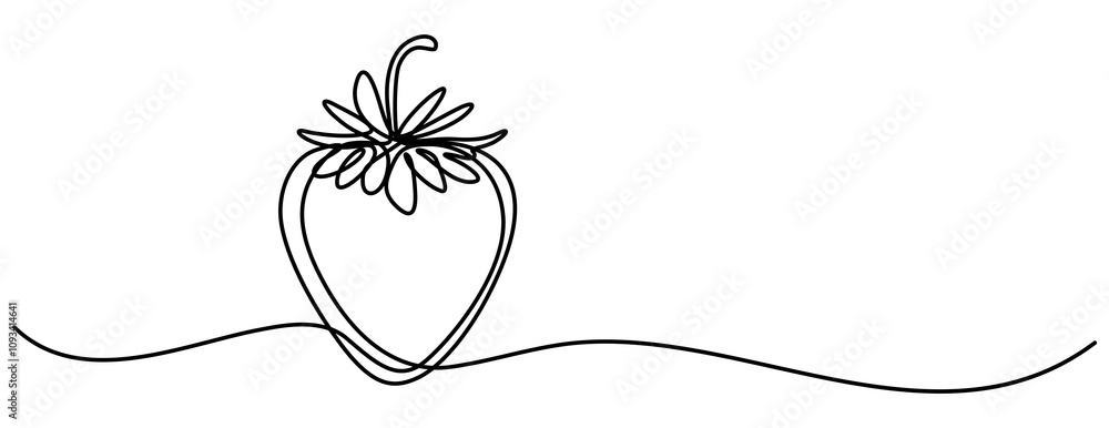 Poster single continuous line drawing of organic strawberry for fruit icon fresh berries fruitage concept, 