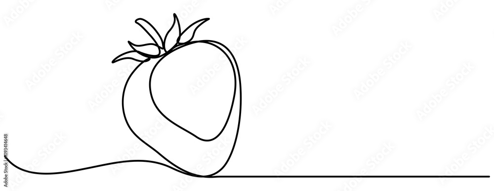 Poster single continuous line drawing of organic strawberry for fruit icon fresh berries fruitage concept, 