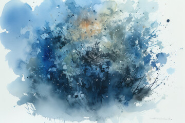 Obraz premium An abstract watercolor composition with predominant shades of blue, gray and light beige. 