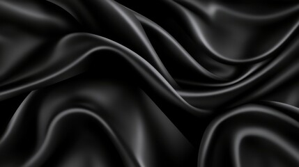 Fototapeta premium Elegant folds of smooth black satin fabric creating a luxurious, dramatic background.