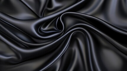 Obraz premium Elegant black satin fabric with a smooth, luxurious texture, ideal for sophisticated designs and fashion.