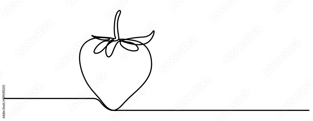 Poster single continuous line drawing of organic strawberry for fruit icon fresh berries fruitage concept, 