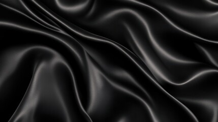 Fototapeta premium Close-up of elegant black satin fabric with smooth waves and silky texture.