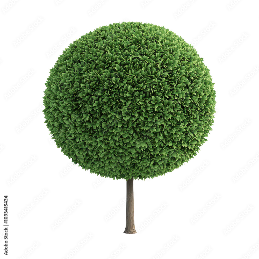 Poster 3d spherical tree with dense green leaves and a thin, elegant trunk. perfect for digital design proj