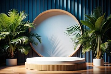Podium scene with wooden platform lighting indoors bathing
