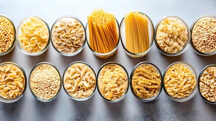 Neutral-toned pasta background featuring classic pasta varieties, ideal for minimalist food branding and graphic design needs