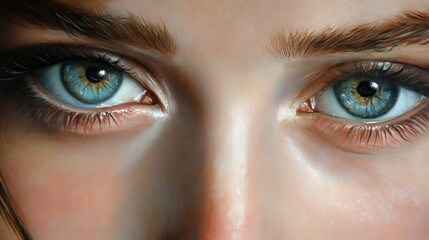 Fototapeta premium Close-Up of Striking Blue Eyes Exuding Calmness with Detailed Lashes and a Softly Blurred Background, Highlighting Realistic Facial Features