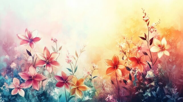 Watercolor floral background with vibrant blooms in soft hues, perfect for birthday celebrations and cheerful occasions