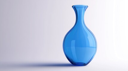 Elegant blue glass vase with a unique curved shape, set against a clean white background, emphasizing its vibrant color and smooth surface.