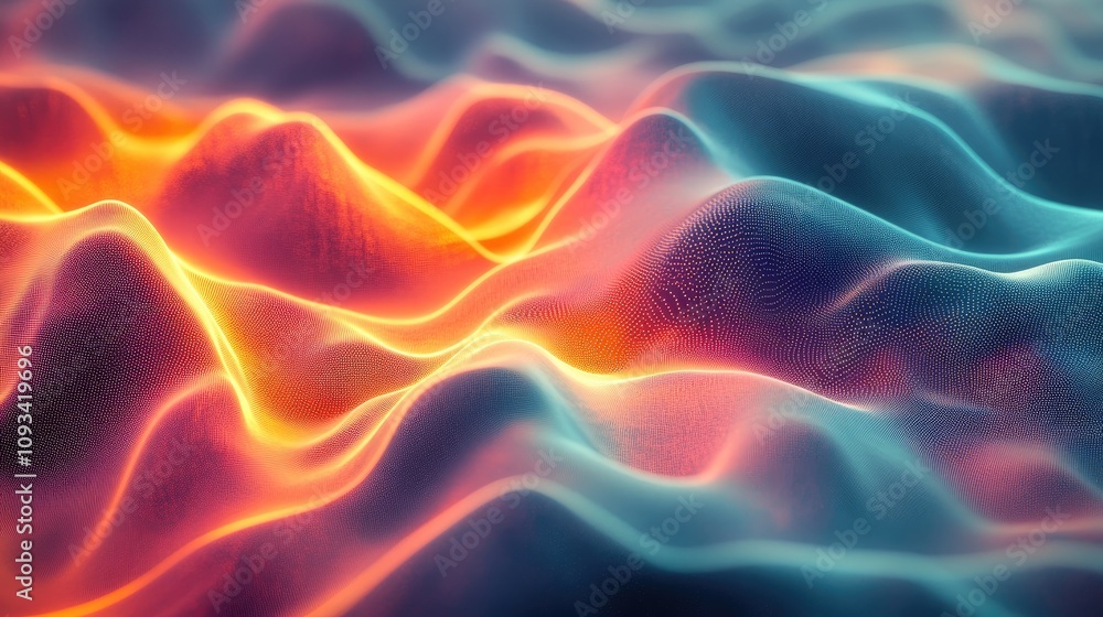 Poster abstract graphic of flowing waves with vibrant gradients, representing the evolution of artificial i