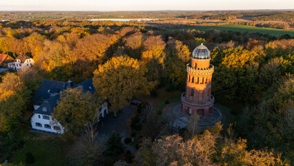Drone aerial view of Ernst Moritz Arndt Tower in Rügen