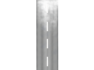A straight road ahead, gray asphalt, white lines.