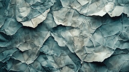 Obraz premium Wrinkled blue grunge paper texture with crumpled layers, ideal for artistic backgrounds and vintage design elements.