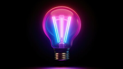 Glowing neon light bulb design showcasing vibrant pink, purple, and blue colors against a dark background, emphasizing a modern, artistic aesthetic.
