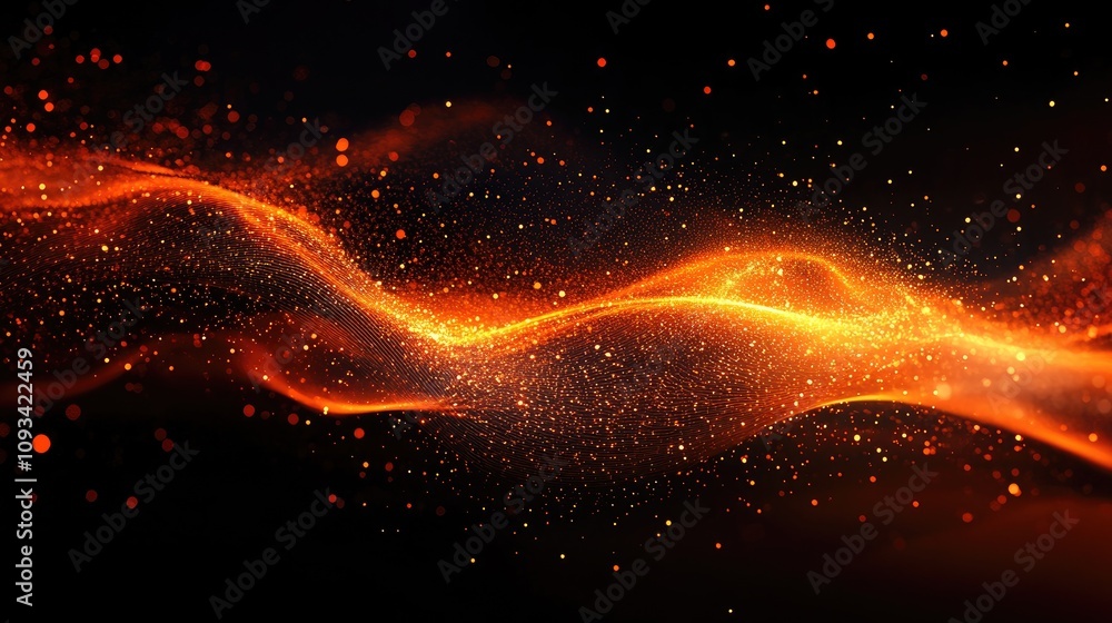 Poster vibrant abstract background with flowing orange particles representing innovation and technology in 