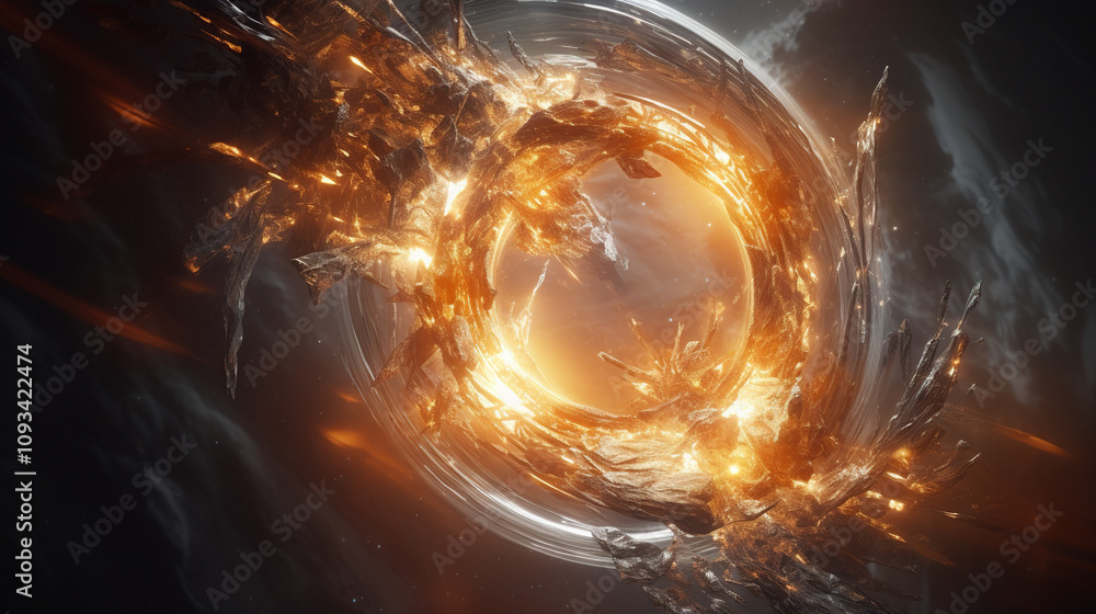 Poster abstract explosion in space with rocks and stones burst in flame, sci-fi and technology background